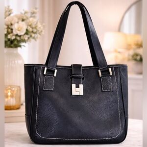 Vintage Lambertson Truex Navy Blue Pebbled Leather Medium Tote Bag